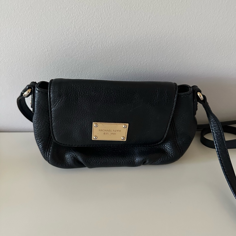 Michael Kors Black Crossbody Bag with Gold Accents